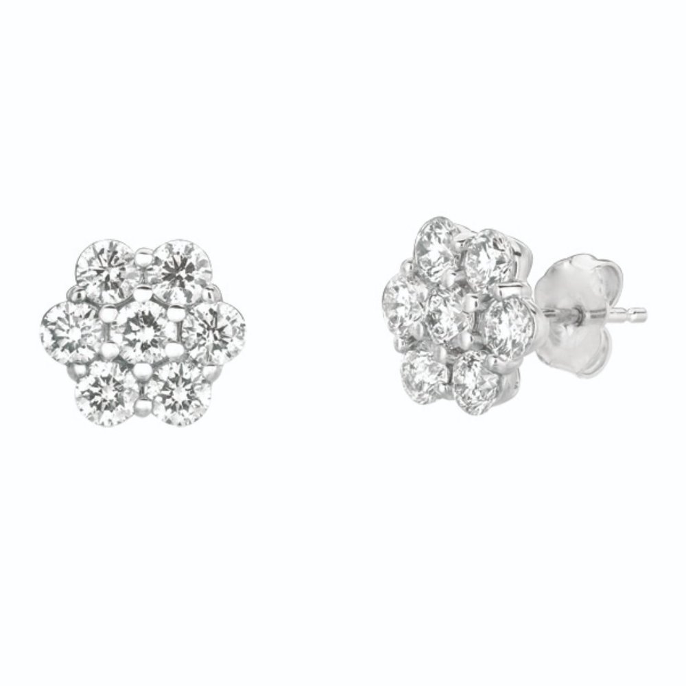 3.50 Carat Natural Diamond Flower Earrings G SI 14K White Gold